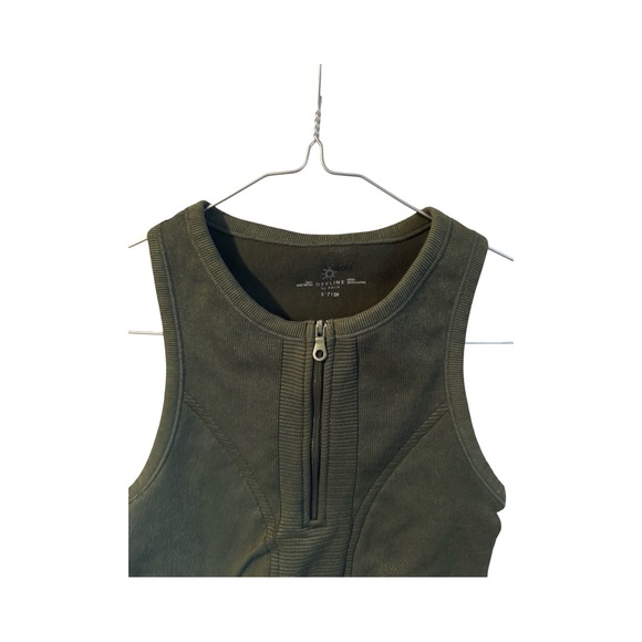 Offline By Aerie Olive Green Ribbed Fitted Zip Crop Tank Top Size Small - Picture 2 of 13